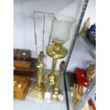 TALL BRASS BALUSTER SHAPE TABLE LAMP WITH PULL CHAIN SWITCH, 15" (38cm) high, POST WAR BRASS