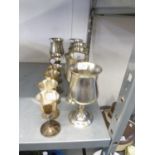 A SET OF SIX PEWTER GOBLETS AND A SET OF SIX SMALL STEM GOBLETS (12)