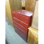 A PAINTED WOOD CHEST OF FIVE LONG DRAWERS, 2’6” WIDE, 3’8” HIGH