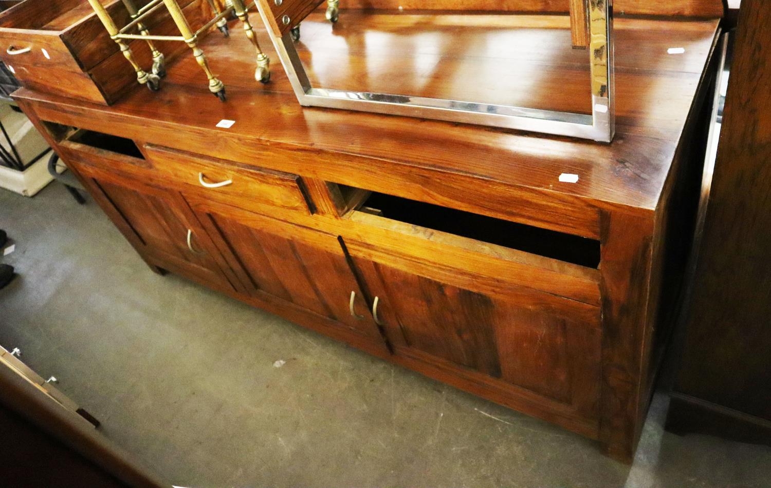 MODERN INDONESIAN TEAK THREE DOOR DRESSER, WITH THREE FRIEZE DRAWERS, 69" (175cm) wide