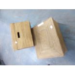 TWO RAFFIA RECTANGULAR BOXES AND COVERS (18" X 15" X 10"