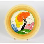 CLARICE CLIFF FOR NEWPORT POTTERY 'BIZARRE' PLATE, banded in tones of brown and later 'outside'