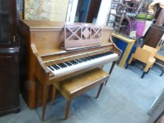 KNIGHT K10 TEAK CASED, POST-WAR UPRIGHT PIANOFORTE AND THE TEAK PIANO STOOL WITH PANEL SEAT, HINGE