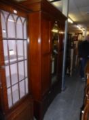 AN EDWARD VII MAHOGANY INLAID MIRROR DOOR WARDROBE WITH DRAWER BELOW