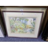 LEWIS EDWARDS (TWENTIETH CENTURY) WATERCOLOUR Cottage garden Signed 12 ¼” x 17 ¼” (31.1cm x 43.8cm)