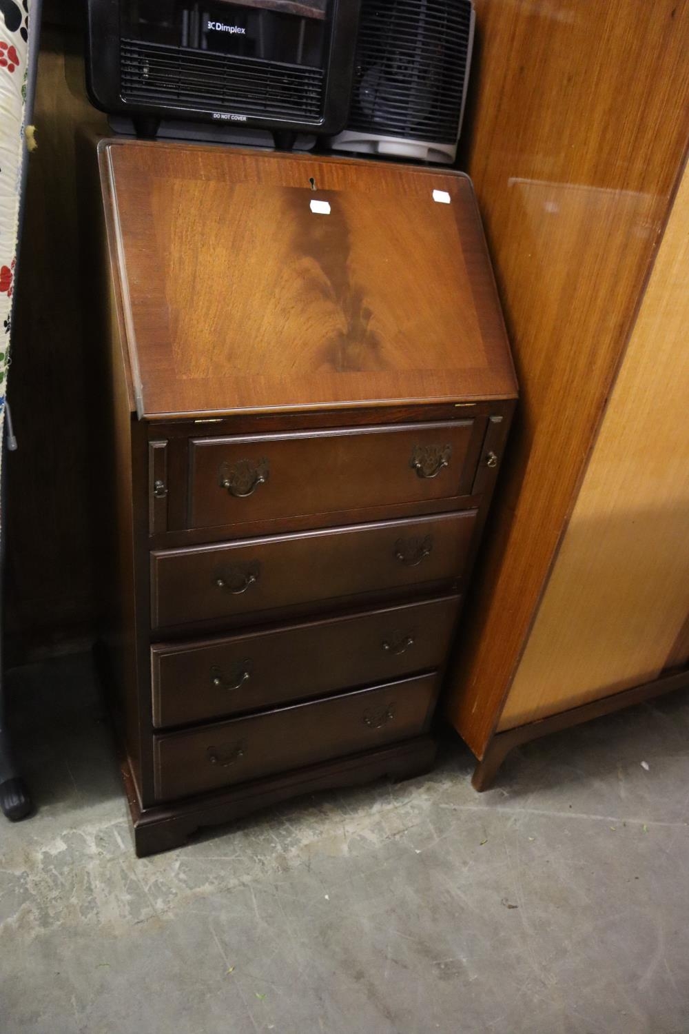 A REPRODUCTION  CUPBOARD AND A SMALL REPRODUCTION MAHOGANY BUREAU (2) - Image 2 of 2