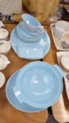 POOLE POTTERY EGGSHELL BLUE AND GREY TWO-TONE DINNER SERVICE OF 18 PIECES