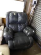 A LAZY-BOY DARK BLUE/CHARCOAL RECLINING ARMCHAIR