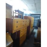 WRIGHTON FURNITURE TEAK BEDROOM SUITE OF THREE PIECES WITH SQUARE HANDLES WITH HOLLOW CIRCULAR