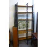 A SELECTION OF LADDERAX SHELVING UNITS WITH SIX BLACK METAL UPRIGHTS, TWENTY WIDE SHELVES AND
