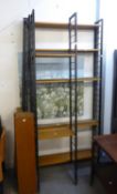 A SELECTION OF LADDERAX SHELVING UNITS WITH SIX BLACK METAL UPRIGHTS, TWENTY WIDE SHELVES AND