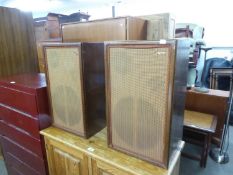 A PAIR OF WHARFEDALE MAHOGANY CASED HIFI LOUDSPEAKERS, 14” X 23 ½” X 12” DEEP