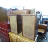 A PAIR OF WHARFEDALE MAHOGANY CASED HIFI LOUDSPEAKERS, 14” X 23 ½” X 12” DEEP