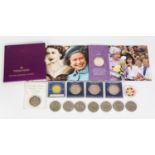 ELIZABETH II ROYAL MINT ISSUED GILDED CUPRO-NICKEL GOLDEN JUBILEE (2002) CROWN, Together with FOUR