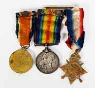 THREE WORLD WAR I SERVICE MEDALS AWARDED TO 1019 Pte S Atherton, Manchester R., viz 1914 - 18 Medal,