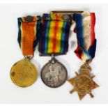 THREE WORLD WAR I SERVICE MEDALS AWARDED TO 1019 Pte S Atherton, Manchester R., viz 1914 - 18 Medal,