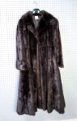 LONG, FULL-LENGTH DARK BROWN MINK COAT, with short revered collar, button over cuff feature and