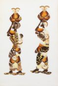 SET OF FIVE AFRICAN BUTTERFLY WING PICTURES, as figures in various poses, each 12 ¾” x 8 5/8” (32.