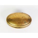 BRASS TRENCH ART OVAL SNUFF BOX, the hinge lid impressed HD Jones 192(7)? Gwynfryn, simple stamped