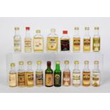 EIGTHEEN VINTAGE TRADITIONAL AND FLASK SHAPE 5cl MINIATURE BOTTLES OF MALT SCOTCH WHISKY all with