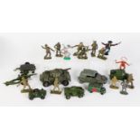 FIVE DINKY TOY DIE CAST MILITARY VEHICLES; a Match Truck and a quantity of PLASTIC FIGURES, mainly