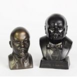 RUSSIAN DARK BRONZE PATINATED HOLLOW CAST METAL BUST OF LENIN, 4in (10.2cm) high with RUSSIAN