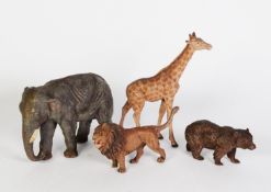 6 EARLY 20th CENTURY ELASTOLYN TYPE ZOO ANIMALS - elephant, giraffe, lion and bear, with minor