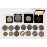 SELECTION OF COINS AND MEDALS COMPRISING GEORGE V (1935) CROWN and HALF CROWN, TWO ELIZABETH II