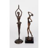 FOLLOWER OF JOSEF LORENZL – bronze cast figure of a willowy dancer on black socle base, plus a