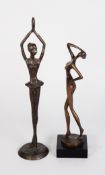 FOLLOWER OF JOSEF LORENZL – bronze cast figure of a willowy dancer on black socle base, plus a