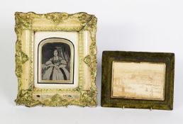 VICTORIAN AMBROTYPE PHOTOGRAPH OF A LADY MILESTONE SHAPED APERTURE, in contemporary moulded and