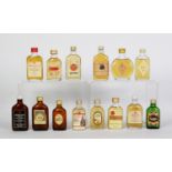 FIFTEEN VINTAGE FLASK SHAPED 5cl MINIATURE BOTTLES OF MALT SCOTCH WHISKY, to include Clynelish