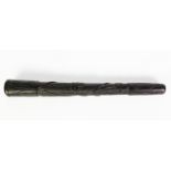 IRISH LATE 19th CENTURY CARVED BOG OAK CUDGEL OR SALMON PRIEST, of turned tapering form with