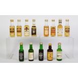 THIRTEEN VINTAGE TRADITIONAL SHAPE 5cl MINIATURE BOTTLES OF MALT SCOTCH WHISKY to include Bladnoch