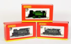 THREE HORNBY OO GAUGE MINT AND BOXED AS NEW 0-4-0 TANK LOCOMOTIVES, viz Southern green No 7, BR dark