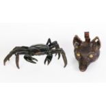 CAST IRON FOX MASK DOOR PORTER, plus cast iron crab, the crab 12” (30.5 cm) W [2]