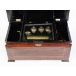 19TH CENTURY CYLINDER MUSIC BOX, with 6" cylinder and subsidiary bells with butterfly striking