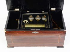 19TH CENTURY CYLINDER MUSIC BOX, with 6" cylinder and subsidiary bells with butterfly striking
