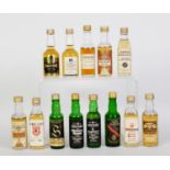 THIRTEEN VINTAGE TRADITIONAL SHAPE 5cl MINIATURE BOTTLES OF MALT SCOTCH WHISKY to include