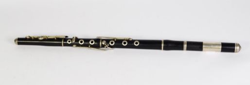 VINTAGE ROSEWOOD PICCOLO WITH ELECTROPLATE MOUNTS AND KEYS, formed of five parts, having eight