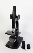 RUSSIAN, CIRCA 1970s STUDENT'S MONOCULAR MICROSCOPE, textured black finish wiht TWO EYE PIECE and