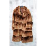 LADY'S SHADED CREAM/BROWN BEAVER LAMB FULL-LENGTH FUR COAT, with short revered collar, double