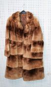 LADY'S SHADED CREAM/BROWN BEAVER LAMB FULL-LENGTH FUR COAT, with short revered collar, double