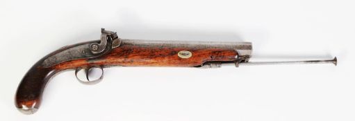 EARLY 19th CENTURY PERCUSSION FIRING HOLSTER PISTOL, full-stocked wiht twist octagonal barrel, white