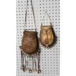 1930s AFRICAN BENIN STYLE NUPE BRONZE PURSE, with pendant shells, originally produced in Nigeria,
