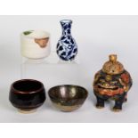 GROUP OF JAPANESE EXPORT CERAMICS, including a Satsuma Corot in the shape of a toad, two differing