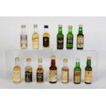 THIRTEEN VINTAGE TRADITIONAL SHAPE 5cl MINIATURE BOTTLES OF MALT SCOTCH WHISKY to include