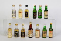 THIRTEEN VINTAGE TRADITIONAL SHAPE 5cl MINIATURE BOTTLES OF MALT SCOTCH WHISKY to include