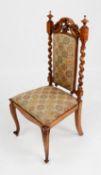 NINETEENTH CENTURY FRENCH FIGURED AND CAVED WALNUT SMALL SIDE OR BEDROOM CHAIR, the tall back with