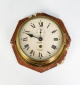 SESTREL BRASS SHIP’S BULKHEAD WALL CLOCK, of typical form with subsidiary seconds dial, the back